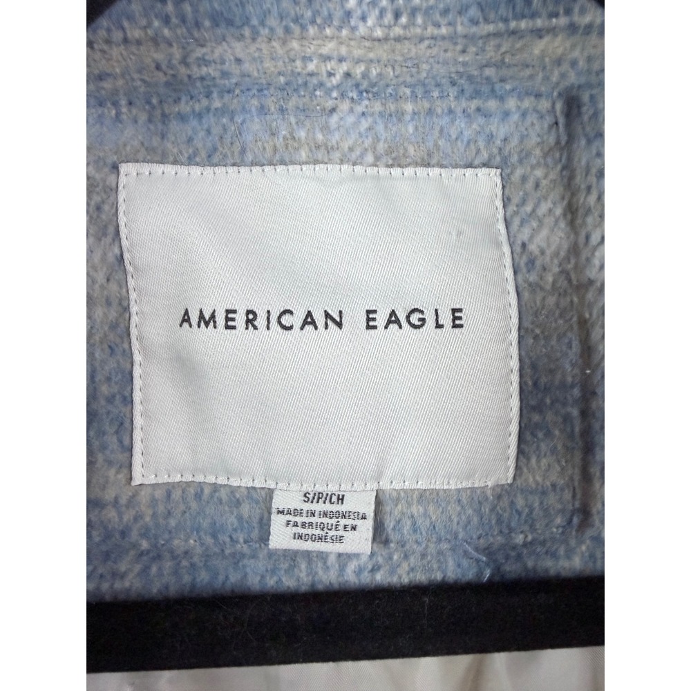 American Eagle Plaid Shacket Womens Small Blue Cream Lined Flannel - Picture 3 of 10